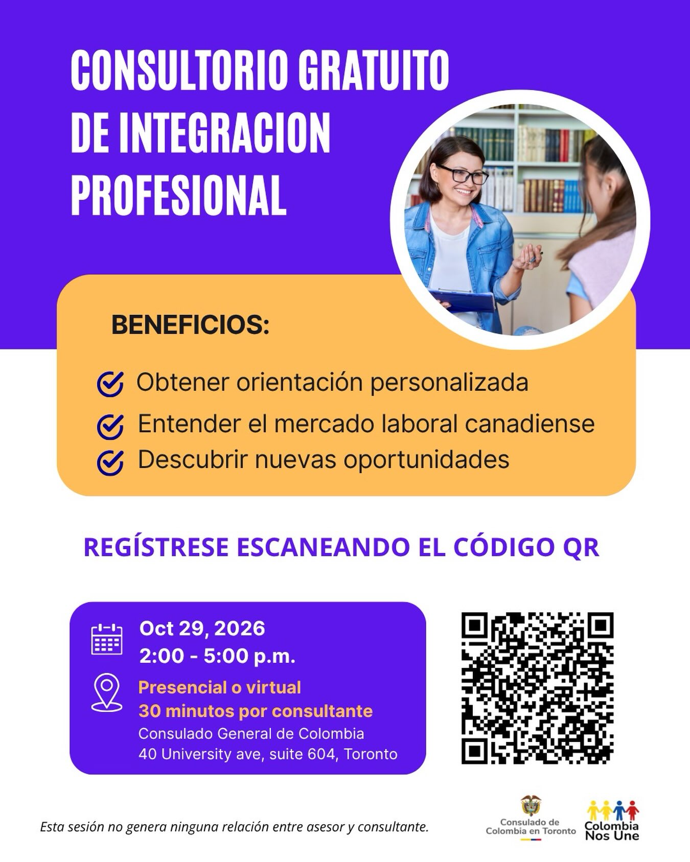 Consultorio de integración profesional para colombianos en Toronto (29 de octubre)