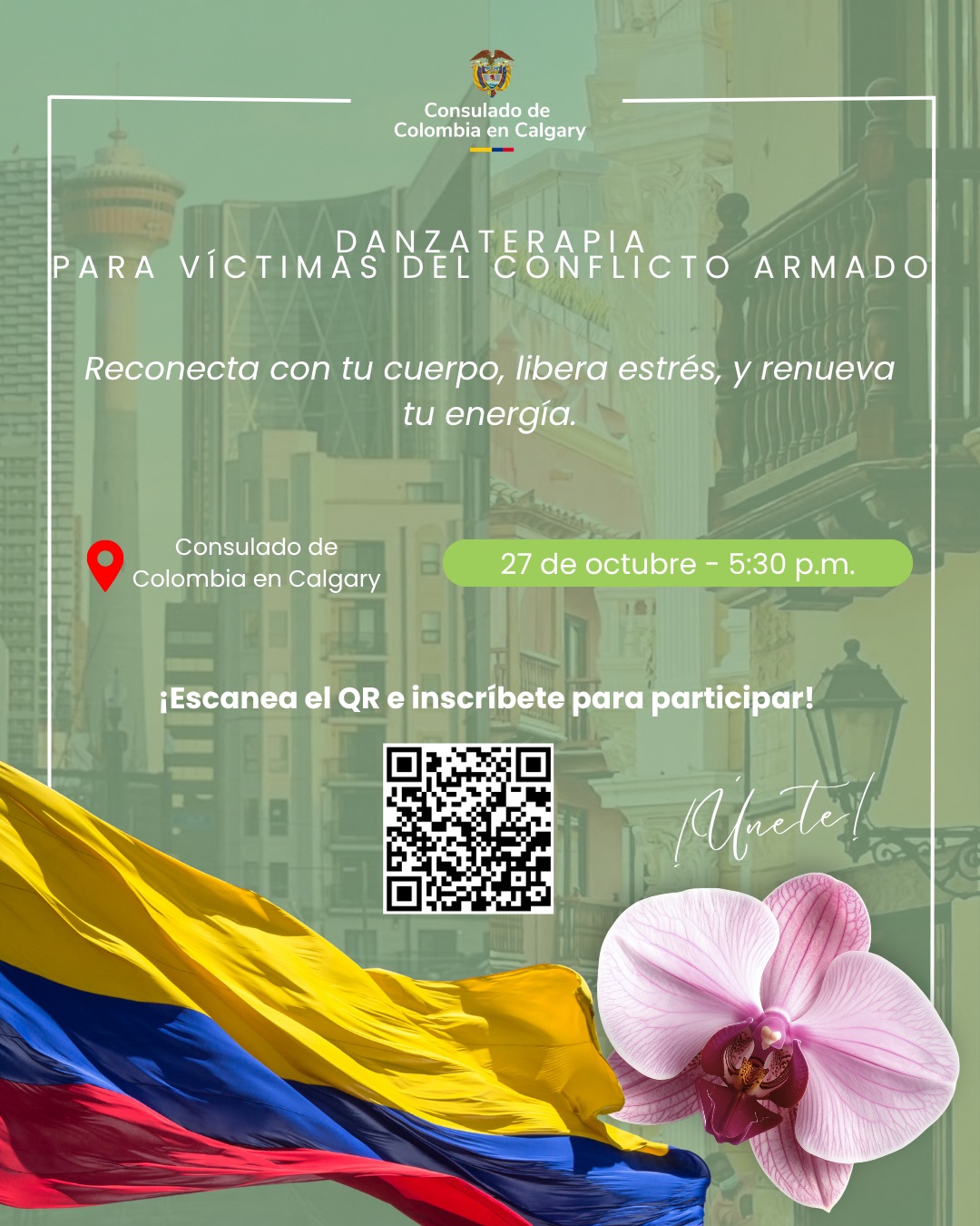 Taller de danzaterapia para víctimas en el Consulado de Colombia en Calgary (27 de octubre)