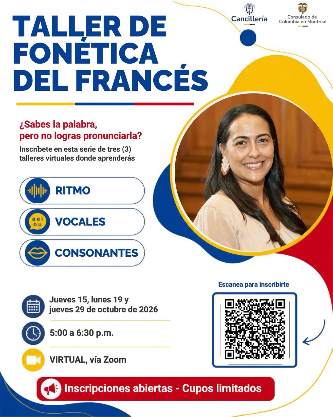 Taller virtual gratuito de fonética del francés para víctimas colombianas en Montreal