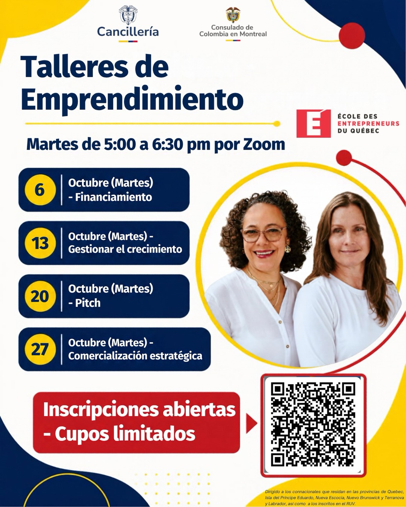 Talleres de emprendimiento en español del Consulado de Colombia en Montreal (octubre 2026)